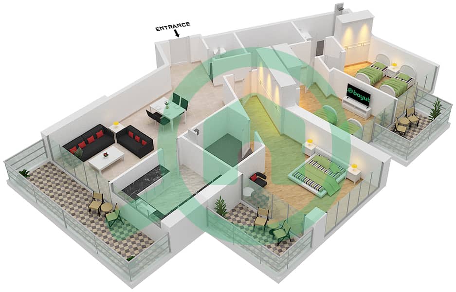 المخططات الطابقية لتصميم الوحدة D03 FLOOR 13-14 شقة 3 غرف نوم - أرتيسيا D image3D