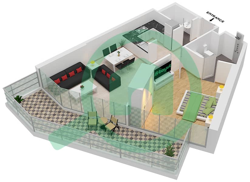 阿蒂西亚公寓D座 - 1 卧室公寓单位D04 FLOOR 13-14戶型图 image3D