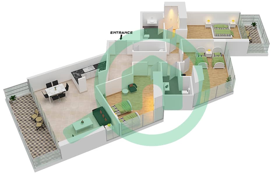 阿蒂西亚公寓D座 - 3 卧室公寓单位D02 FLOOR 15,16戶型图 image3D