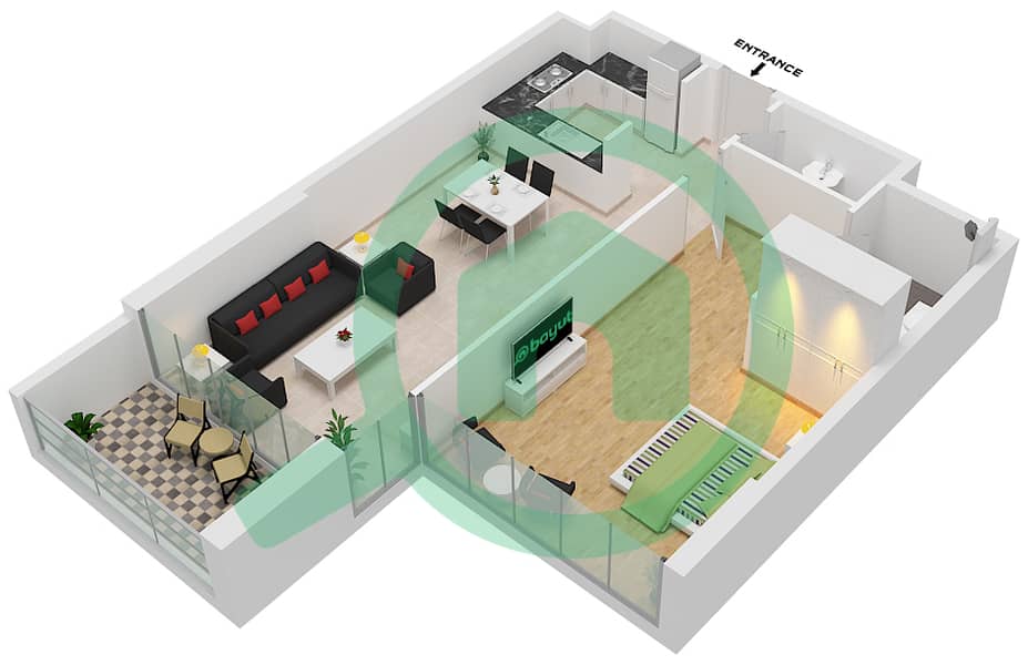 阿蒂西亚公寓D座 - 1 卧室公寓单位D05 FLOOR 15,16戶型图 image3D