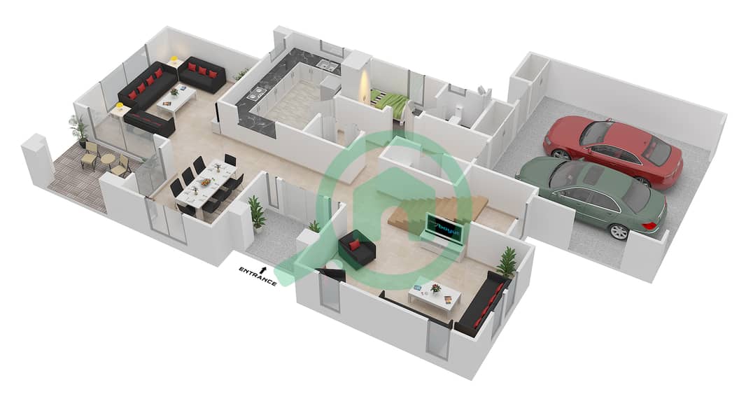 المخططات الطابقية لتصميم النموذج 1 فیلا 4 غرف نوم - أصيل interactive3D