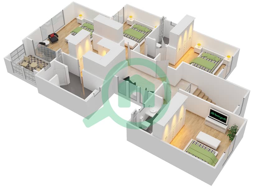المخططات الطابقية لتصميم النموذج 1 فیلا 4 غرف نوم - أصيل interactive3D