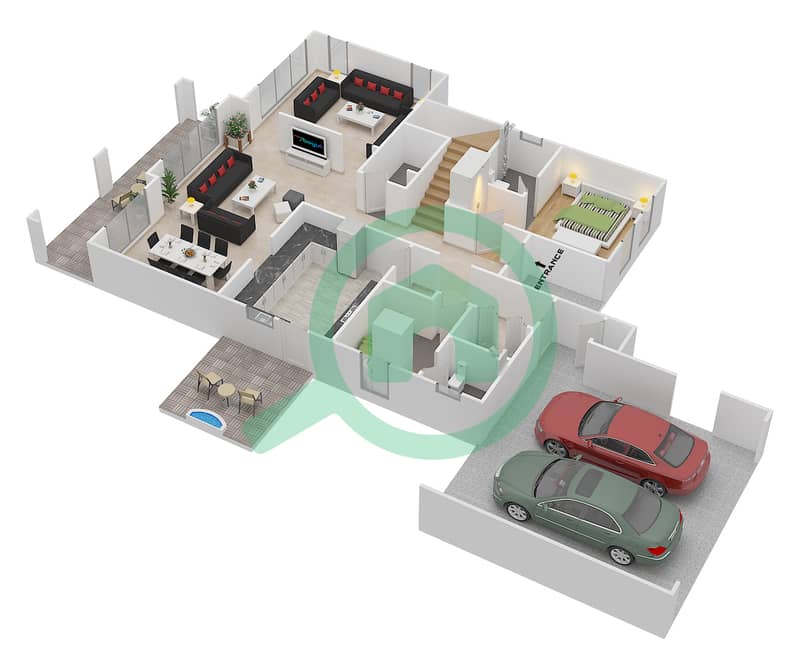 المخططات الطابقية لتصميم النموذج 2 فیلا 5 غرف نوم - أصيل interactive3D