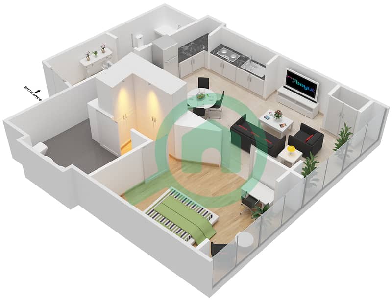 المخططات الطابقية لتصميم النموذج / الوحدة RB/305 شقة 1 غرفة نوم - ذا أوبوس interactive3D