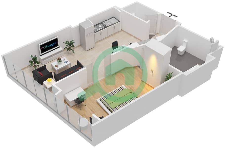 المخططات الطابقية لتصميم النموذج / الوحدة RB/306 شقة 1 غرفة نوم - ذا أوبوس interactive3D