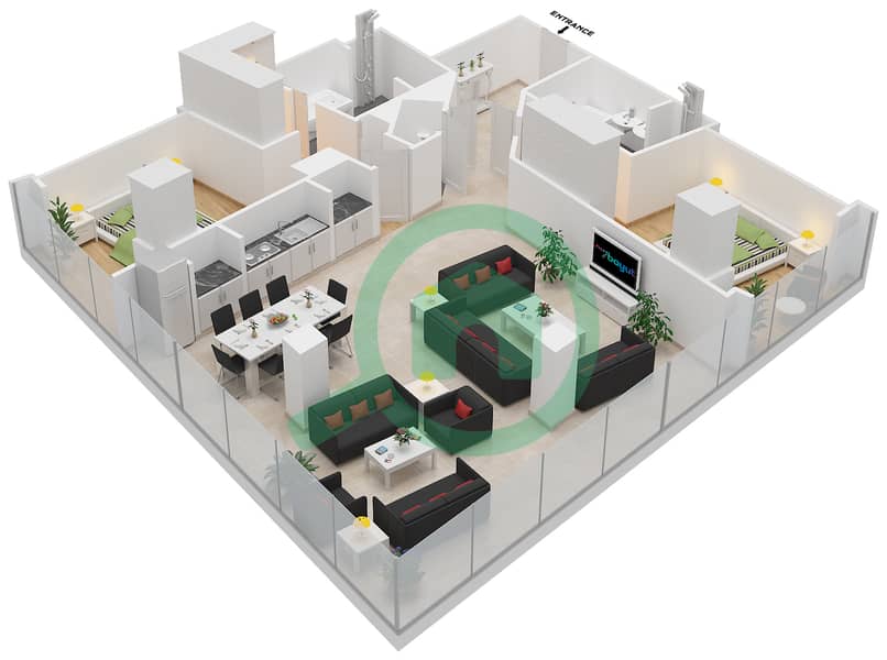 المخططات الطابقية لتصميم النموذج / الوحدة RA/110 شقة 2 غرفة نوم - ذا أوبوس interactive3D