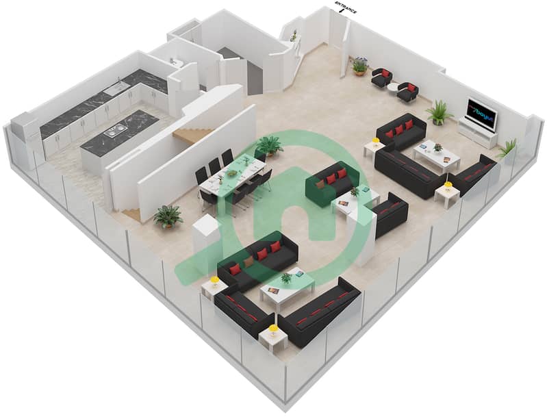 المخططات الطابقية لتصميم النموذج / الوحدة RB/220 شقة 3 غرف نوم - ذا أوبوس interactive3D