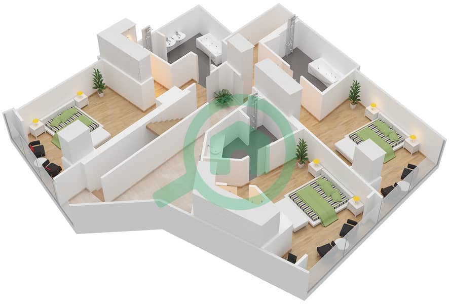 欧普斯公寓大楼 - 3 卧室公寓类型／单位RB/220戶型图 interactive3D