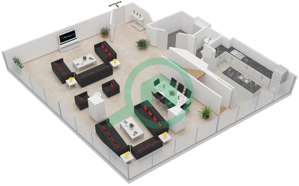 المخططات الطابقية لتصميم النموذج / الوحدة RB/210 شقة 3 غرف نوم - ذا أوبوس interactive3D
