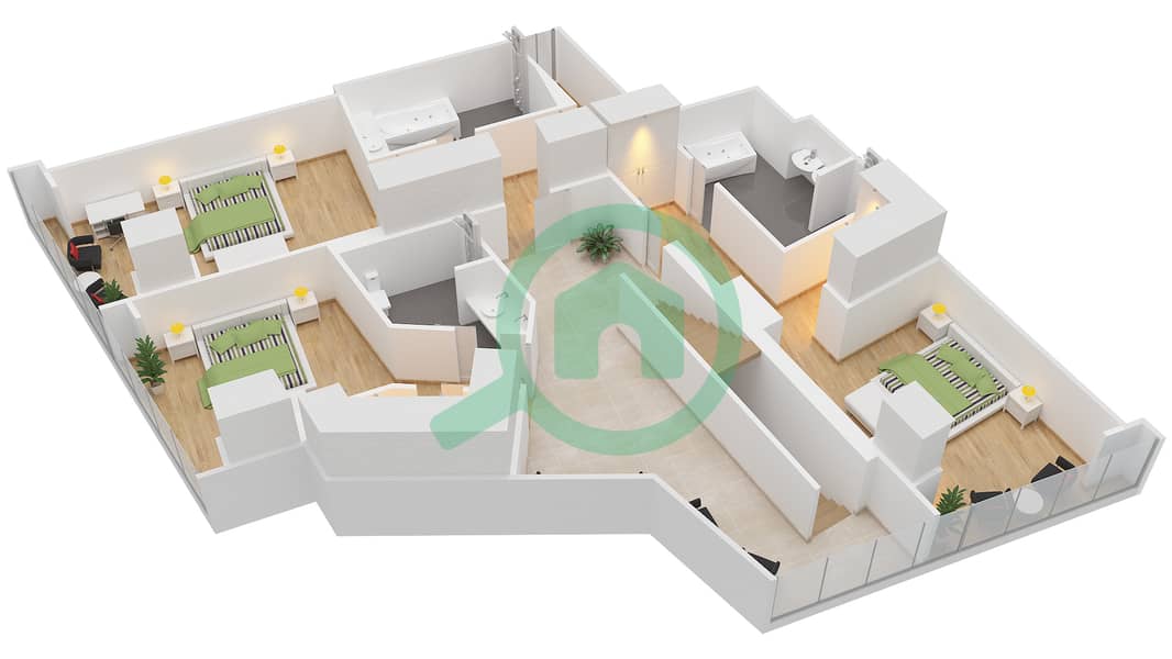 المخططات الطابقية لتصميم النموذج / الوحدة RB/210 شقة 3 غرف نوم - ذا أوبوس interactive3D