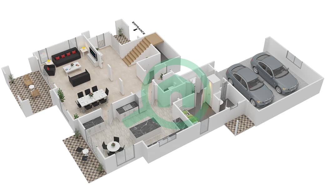 Альворада 4 - Вилла 3 Cпальни планировка Тип A2 Ground Floor interactive3D