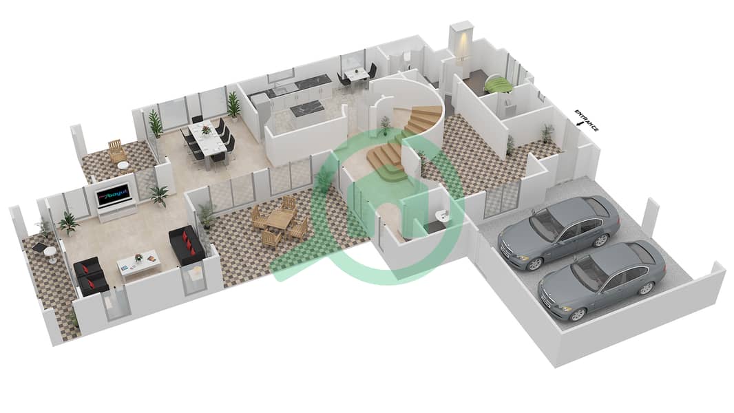 Альворада 4 - Вилла 3 Cпальни планировка Тип A1 Ground Floor interactive3D