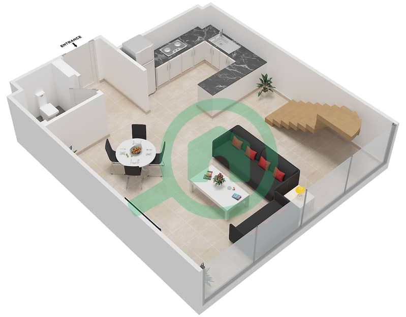 Пад - Апартамент 1 Спальня планировка Единица измерения 2108 interactive3D