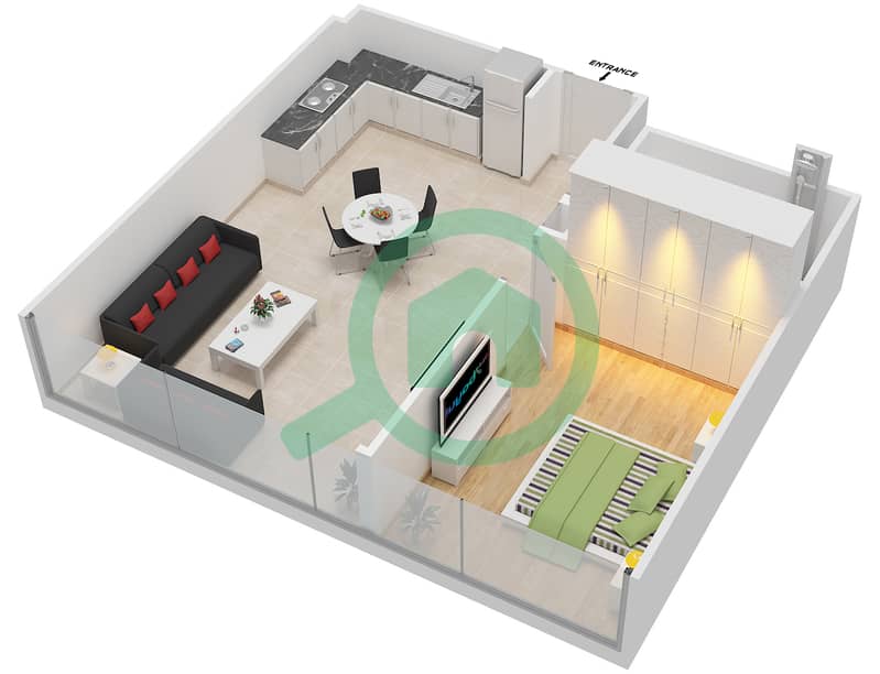 派德公寓 - 1 卧室公寓单位M05戶型图 interactive3D