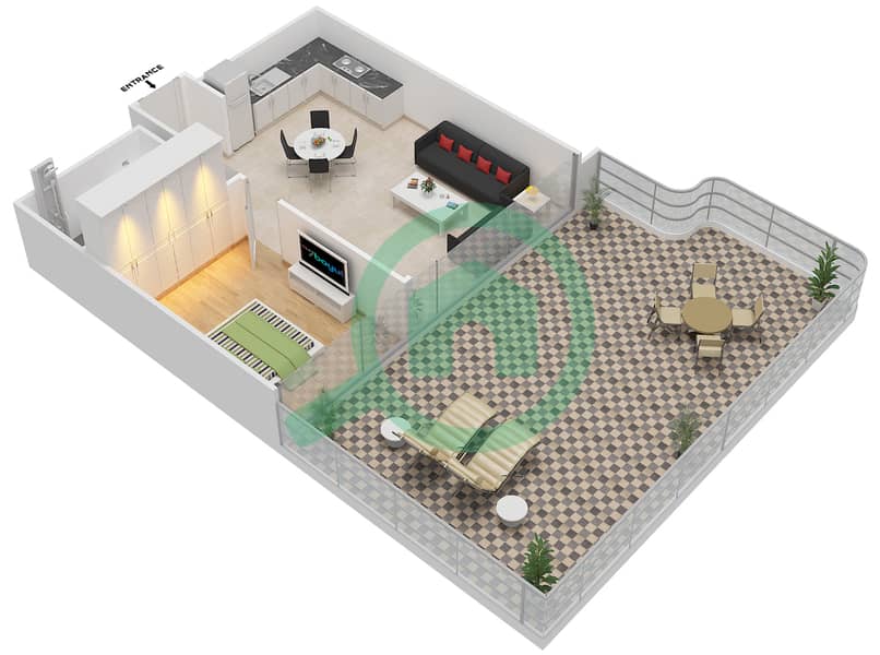 المخططات الطابقية لتصميم الوحدة P06 شقة 1 غرفة نوم - ذا باد interactive3D