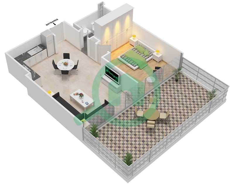Пад - Апартамент 1 Спальня планировка Единица измерения P10 interactive3D