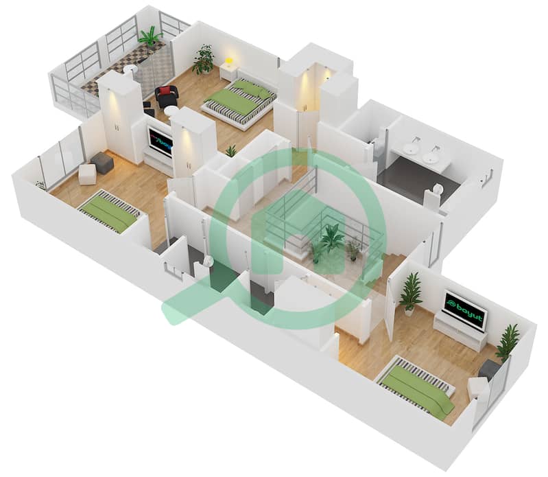 المخططات الطابقية لتصميم النموذج 1 فیلا 3 غرف نوم - کاسا interactive3D