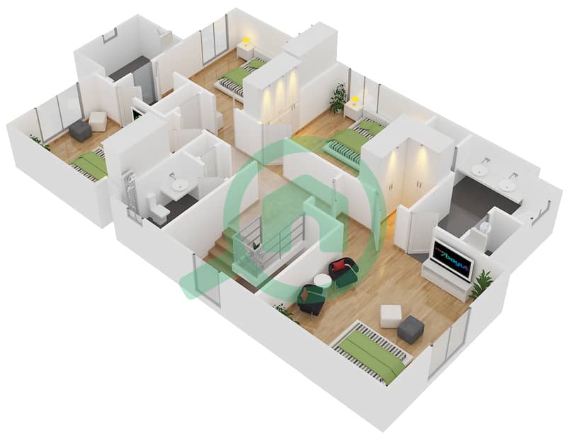 المخططات الطابقية لتصميم النموذج 3 فیلا 4 غرف نوم - کاسا interactive3D