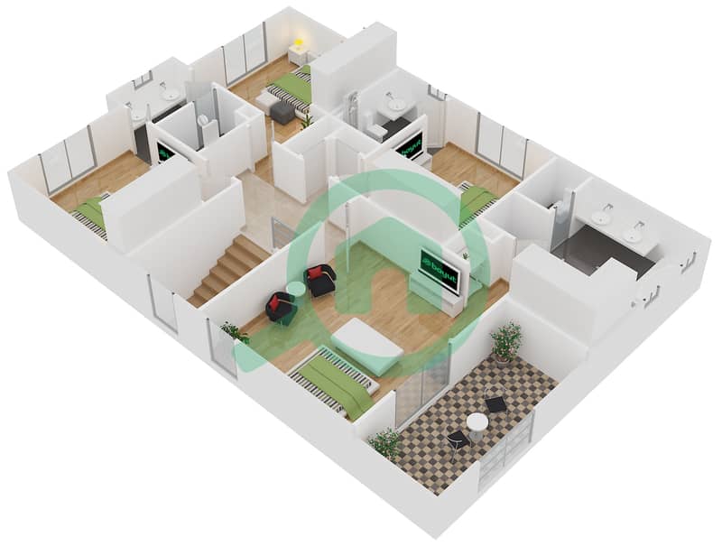卡萨布兰卡精品别墅 - 4 卧室别墅类型4戶型图 interactive3D