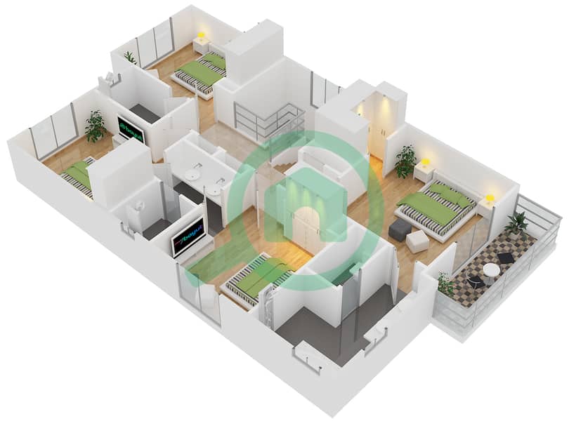 المخططات الطابقية لتصميم النموذج 6 فیلا 4 غرف نوم - کاسا interactive3D