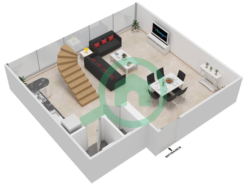 المخططات الطابقية لتصميم الوحدة 2104 شقة 2 غرفة نوم - ذا باد interactive3D