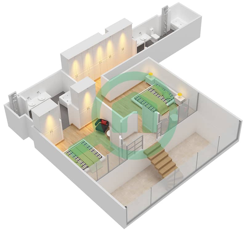 المخططات الطابقية لتصميم الوحدة 2204 شقة 2 غرفة نوم - ذا باد interactive3D