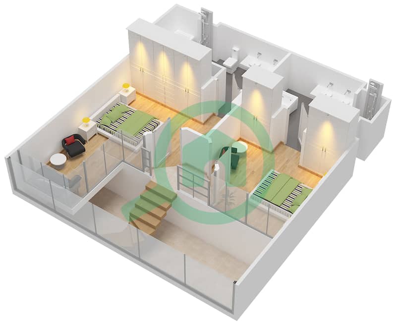 المخططات الطابقية لتصميم الوحدة 2207 شقة 2 غرفة نوم - ذا باد interactive3D