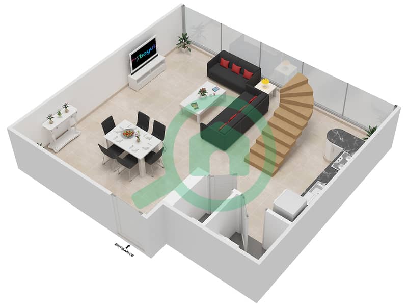 المخططات الطابقية لتصميم الوحدة 2209 شقة 2 غرفة نوم - ذا باد interactive3D